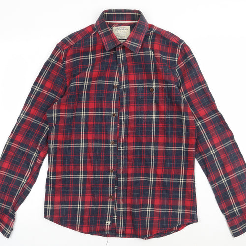 Burton Mens Red Check Cotton  Button-Up Size S Collared Button