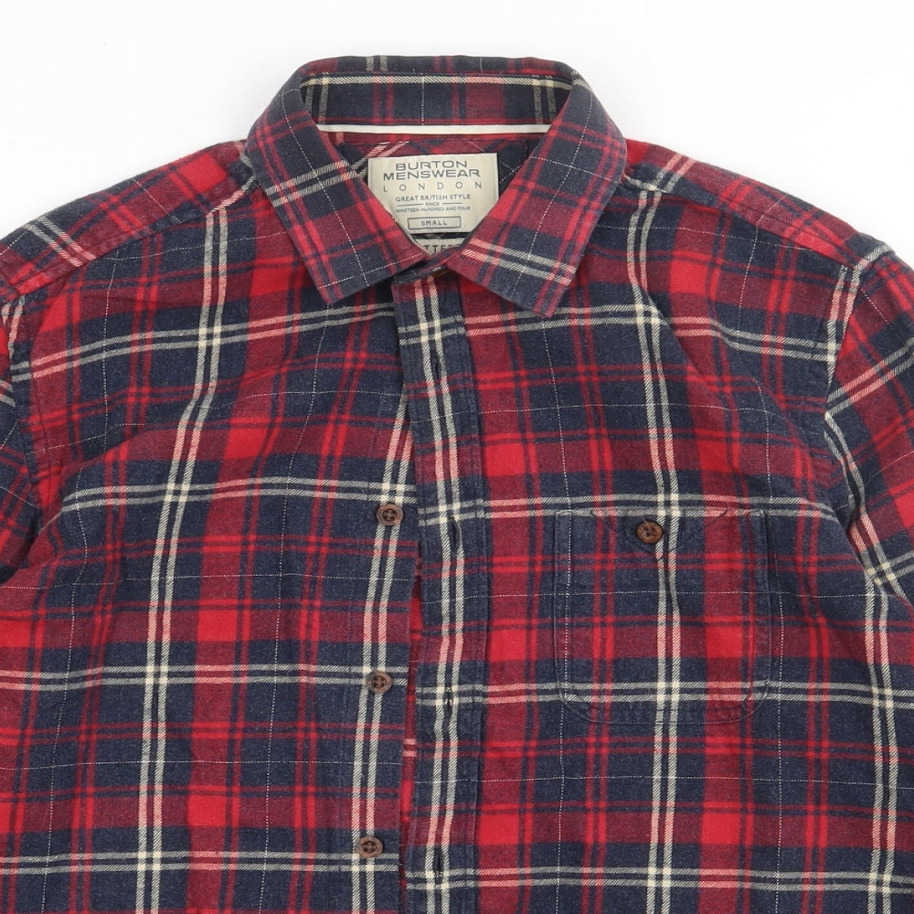 Burton Mens Red Check Cotton  Button-Up Size S Collared Button
