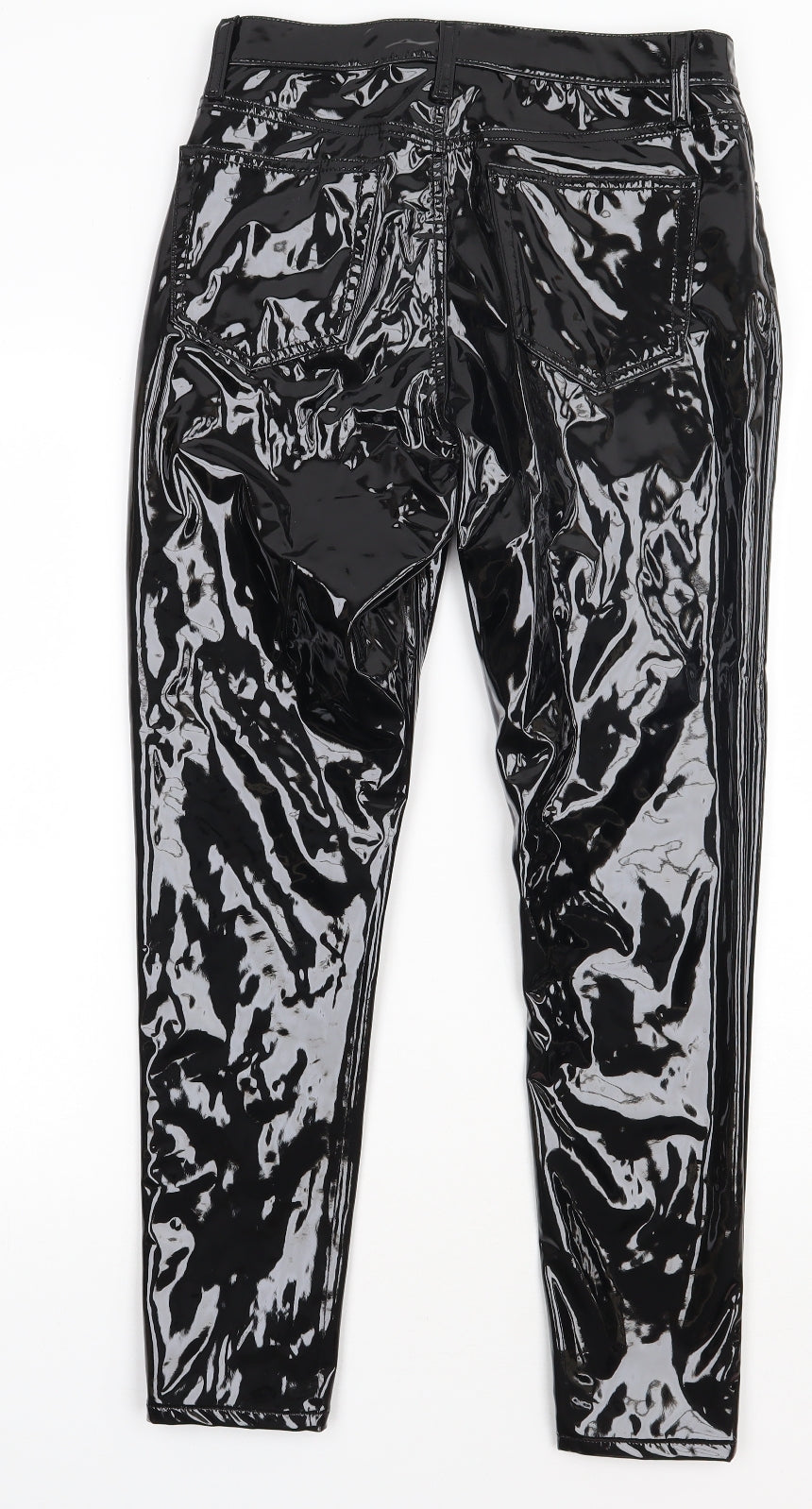 Topshop Womens Black  Polyurethane Trousers  Size 28 L32 in Regular Button