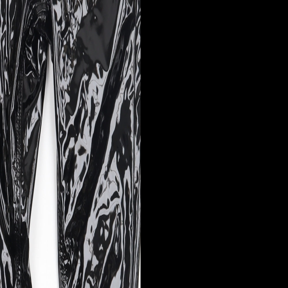 Topshop Womens Black  Polyurethane Trousers  Size 28 L32 in Regular Button