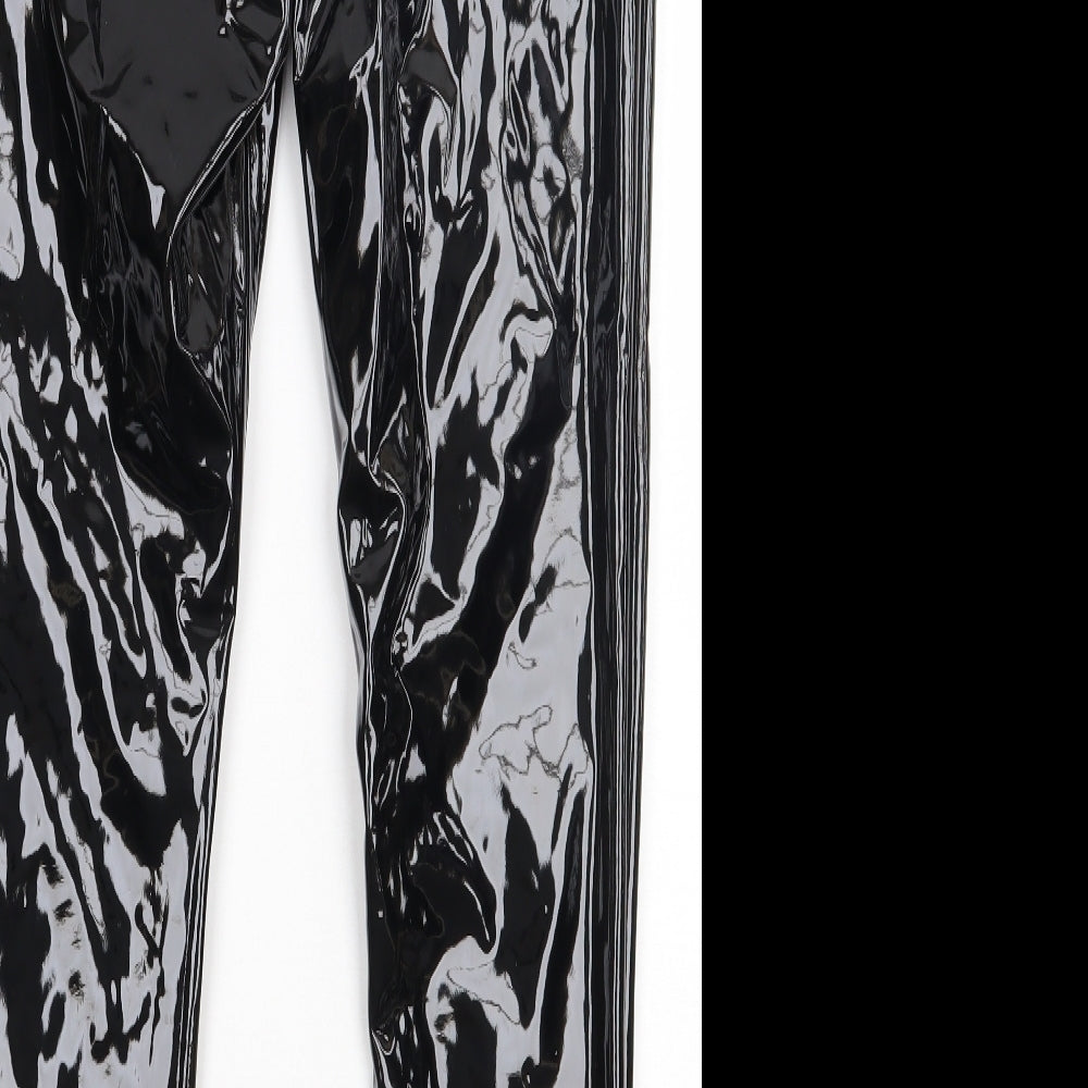 Topshop Womens Black  Polyurethane Trousers  Size 28 L32 in Regular Button