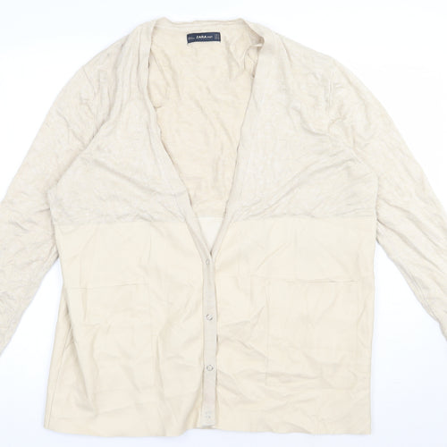 Zara Womens Beige V-Neck  Polyester Cardigan Jumper Size S