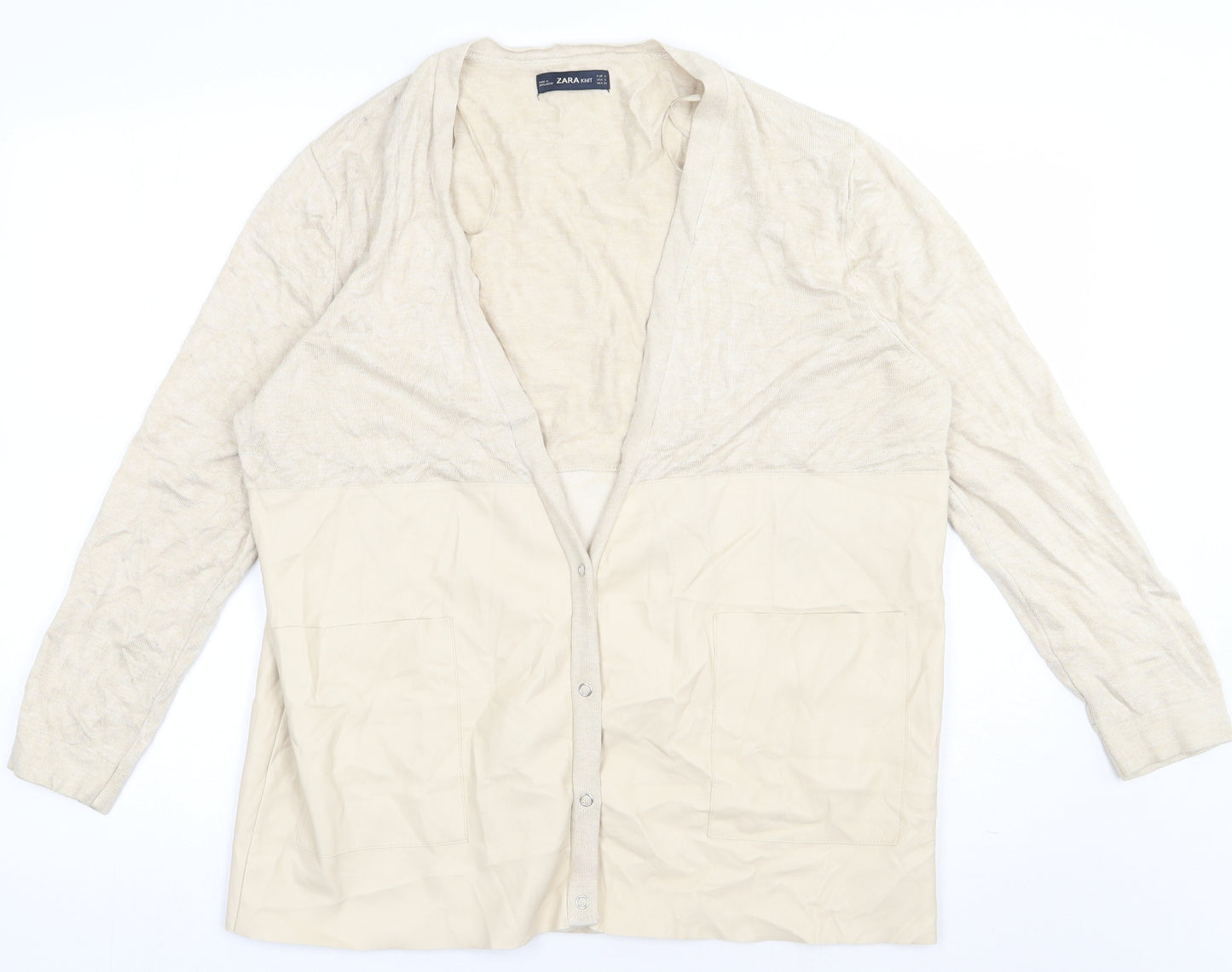 Zara Womens Beige V-Neck  Polyester Cardigan Jumper Size S