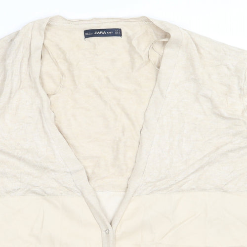 Zara Womens Beige V-Neck  Polyester Cardigan Jumper Size S
