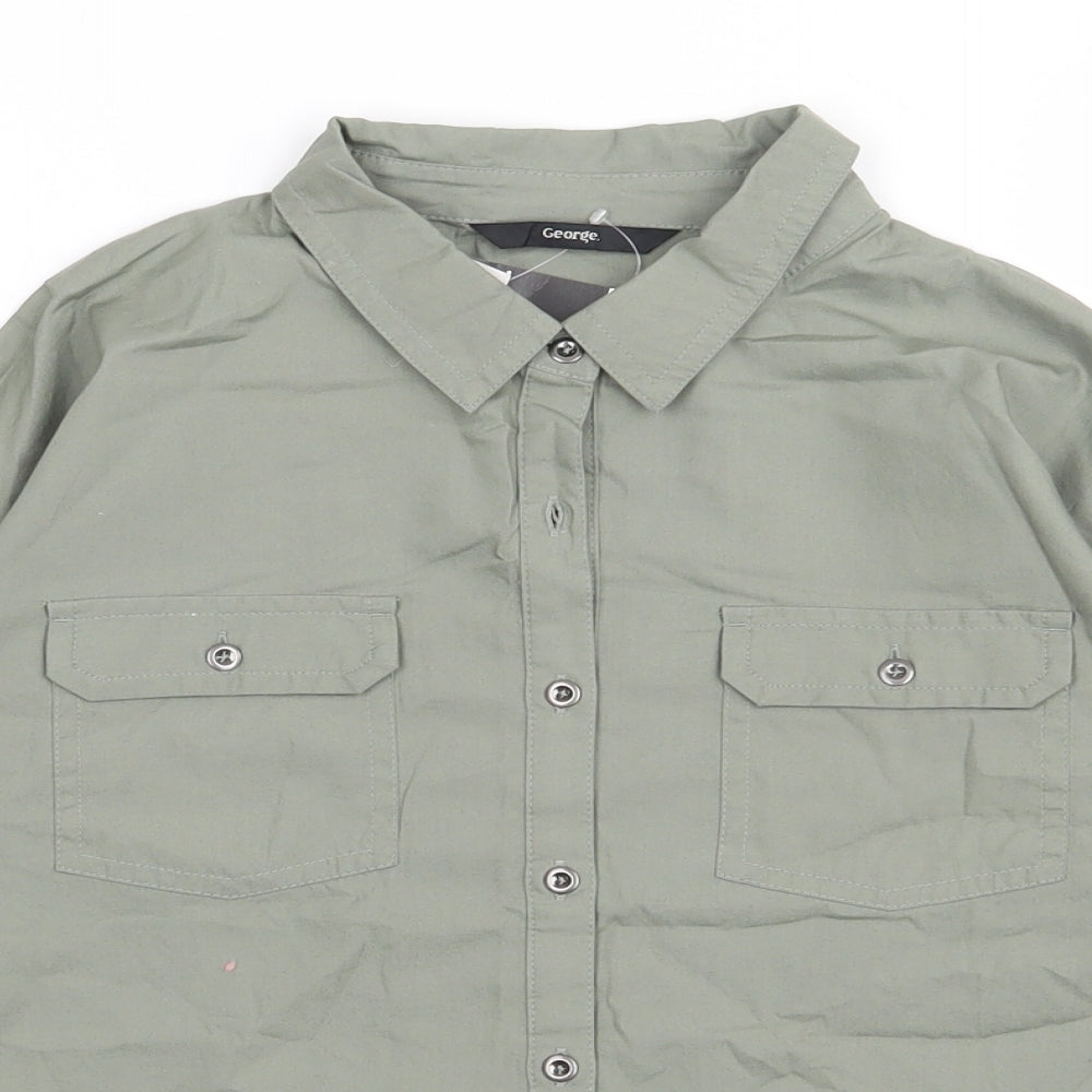 George Girls Green  Cotton Basic Button-Up Size 11-12 Years Collared Button