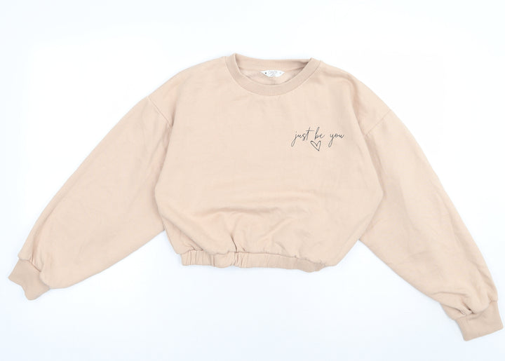 Matalan Girls Beige  Polyester Pullover Sweatshirt Size 13 Years  Pullover - Just be you, cropped