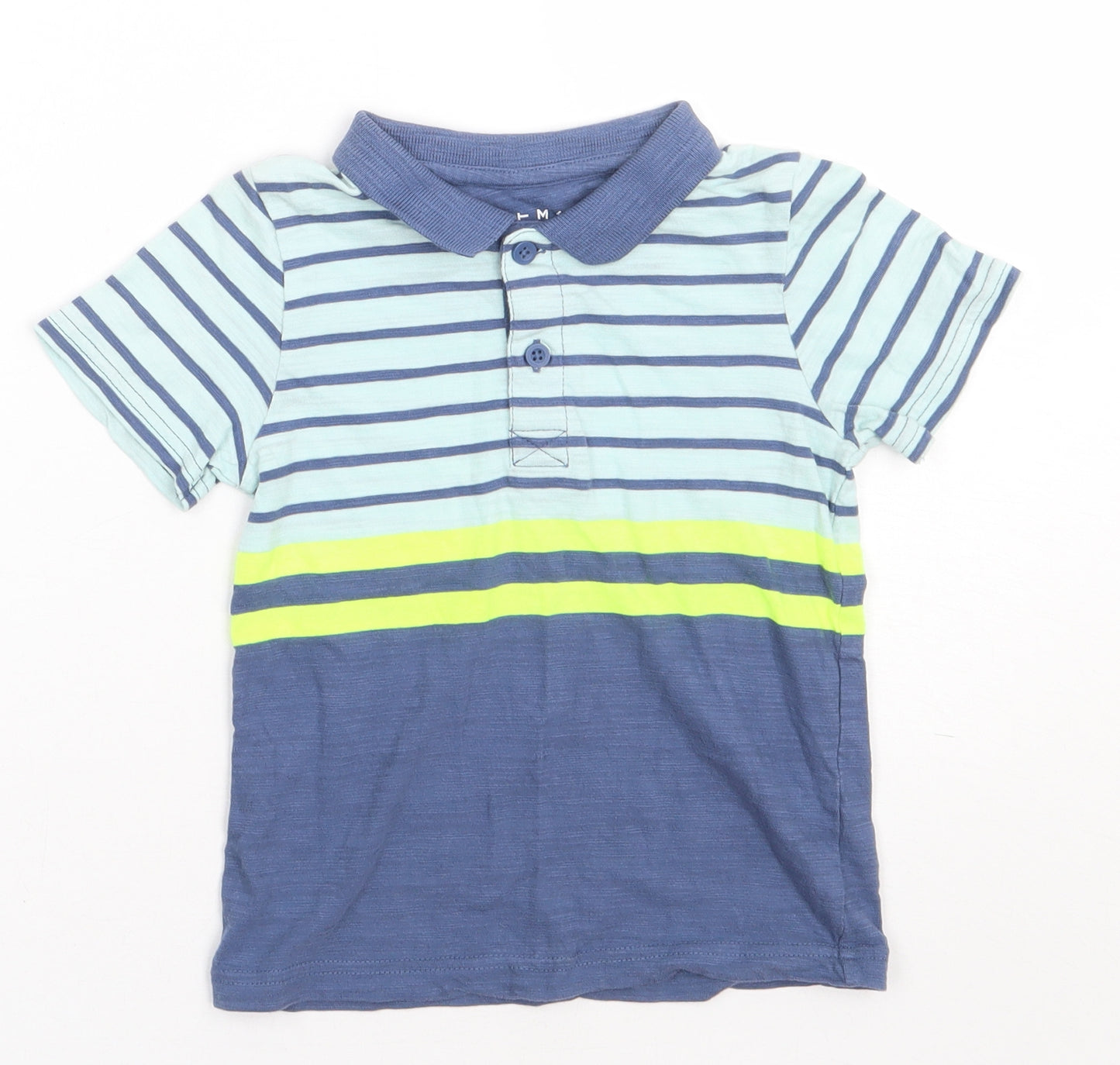 Nutmeg Boys Blue Striped Cotton Basic Polo Size 3-4 Years Collared Button