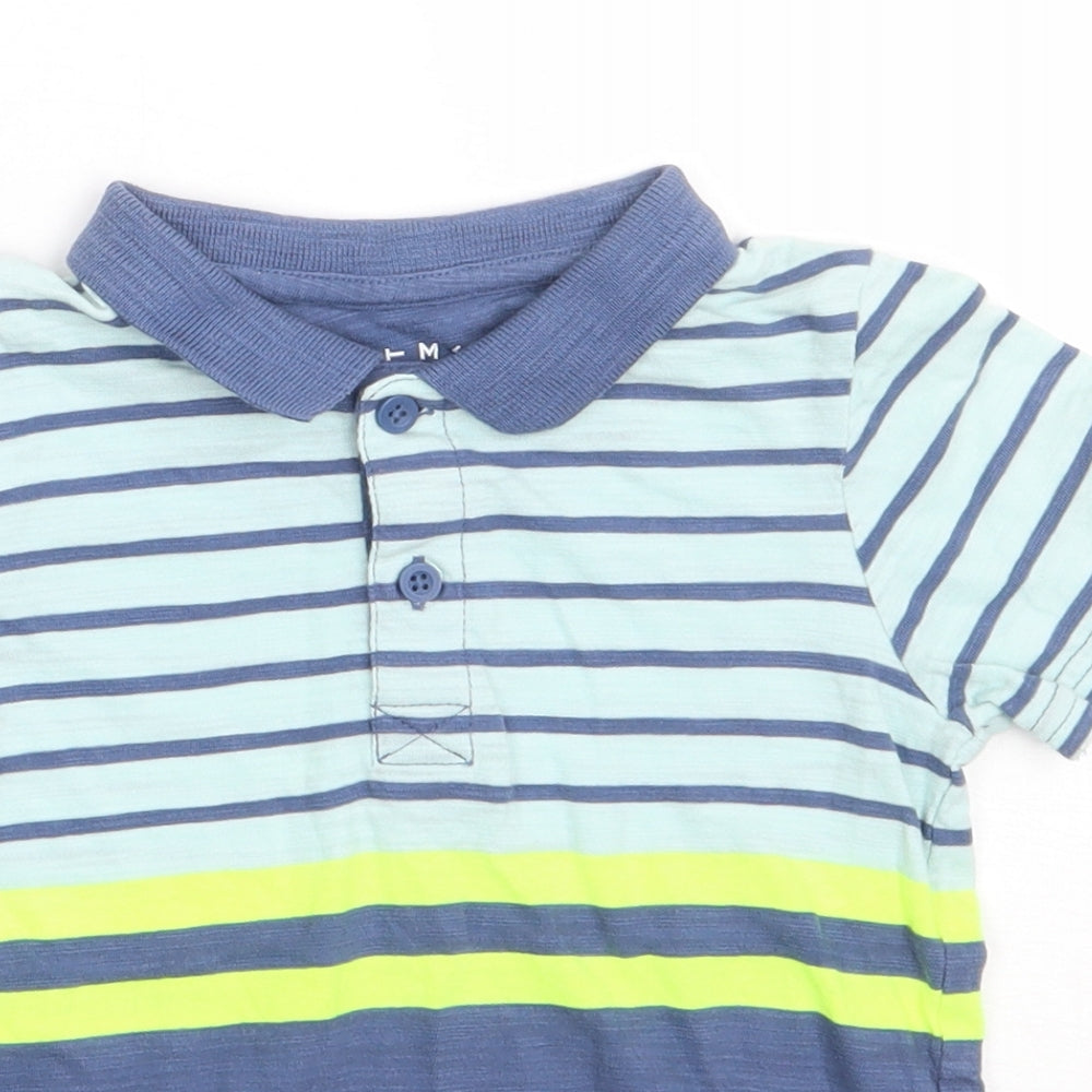 Nutmeg Boys Blue Striped Cotton Basic Polo Size 3-4 Years Collared Button