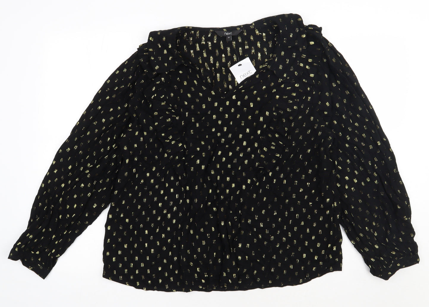 NEXT Womens Black Polka Dot Viscose Basic Blouse Size 20 V-Neck