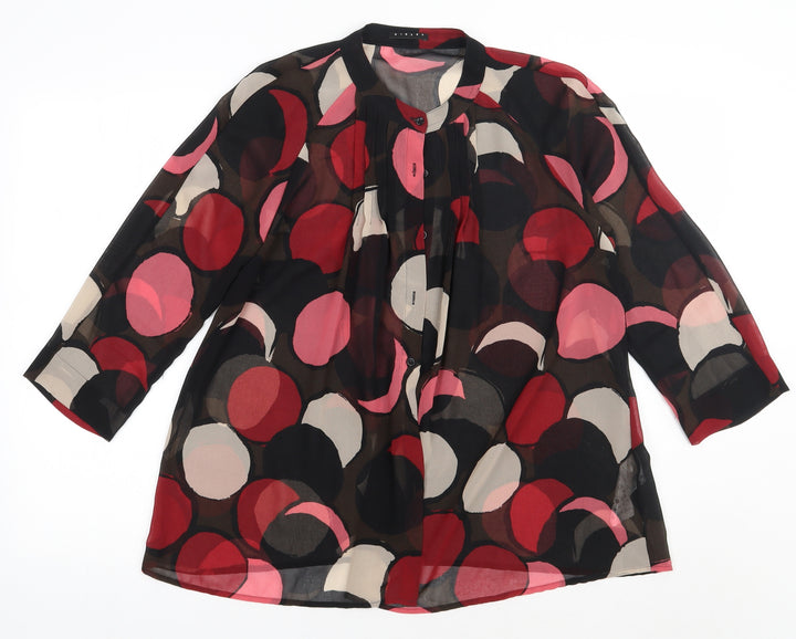 Sisley Womens Pink Geometric Polyester Basic Button-Up Size S Crew Neck