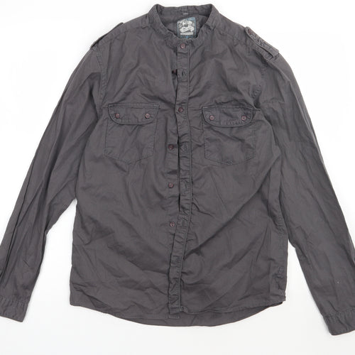 Burton Mens Grey  Cotton  Button-Up Size S Crew Neck Button