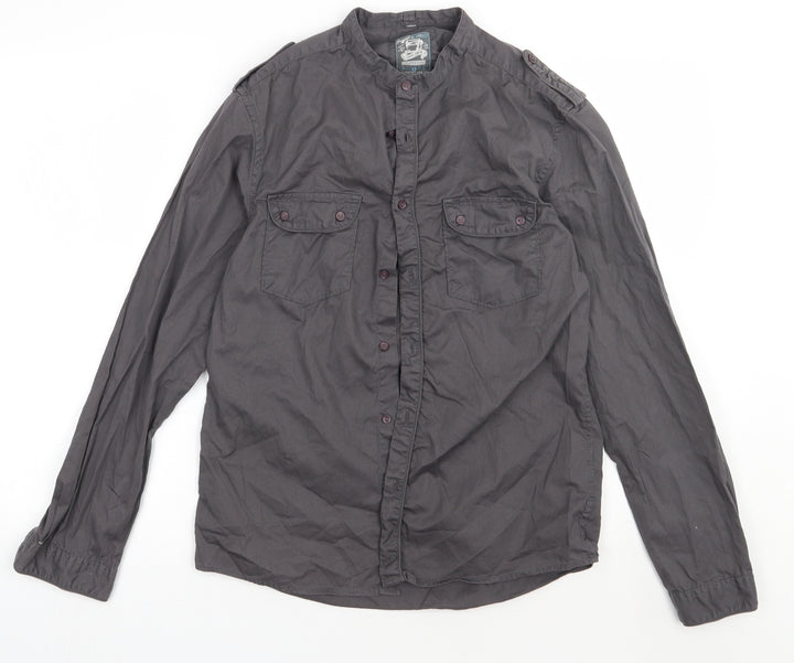 Burton Mens Grey Cotton Button-Up Size S Crew Neck Button