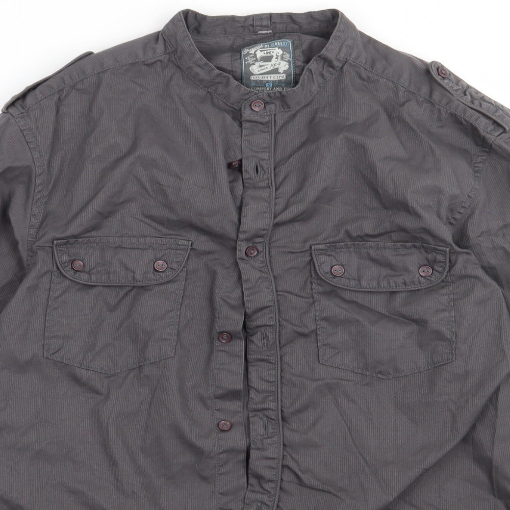 Burton Mens Grey  Cotton  Button-Up Size S Crew Neck Button