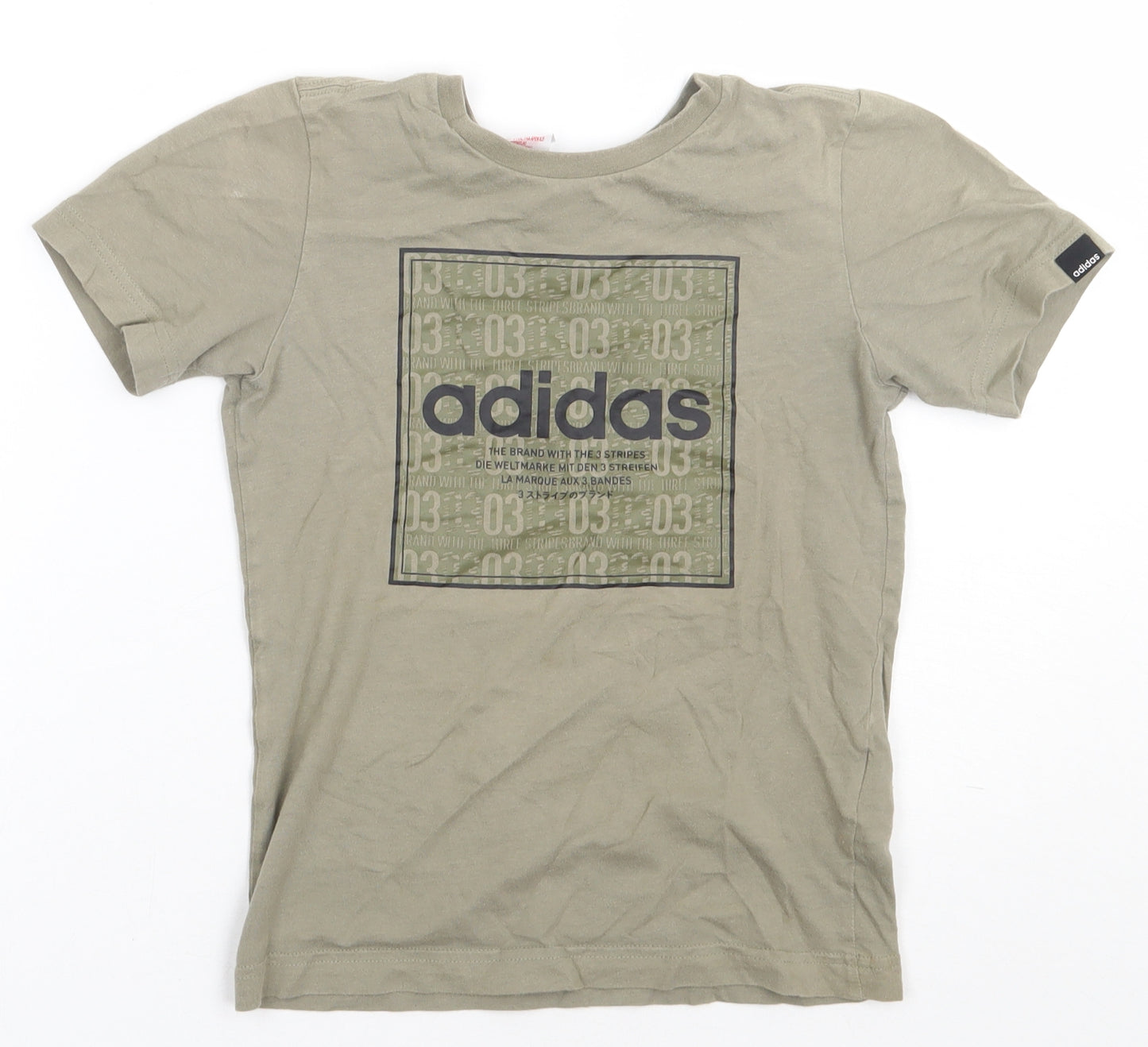 adidas Boys Green  Cotton Basic T-Shirt Size 7-8 Years Crew Neck Pullover