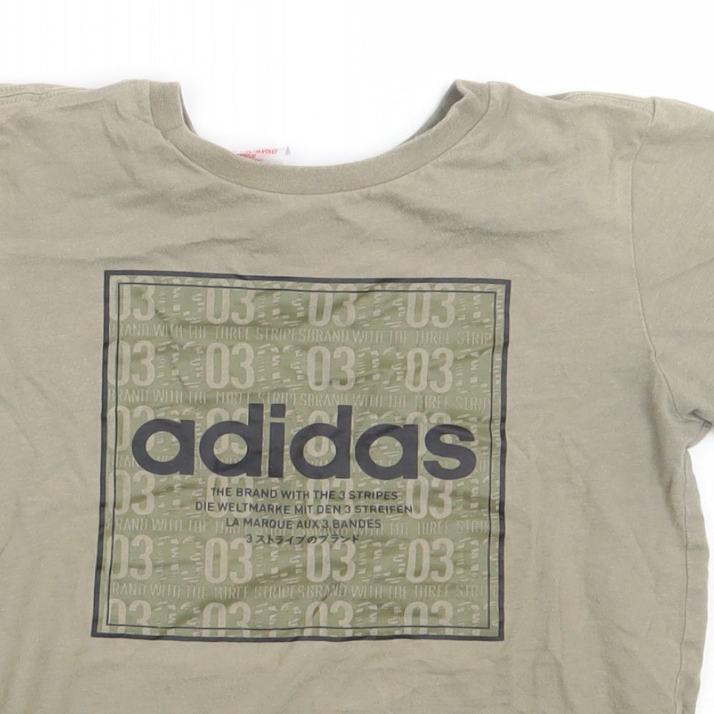 adidas Boys Green  Cotton Basic T-Shirt Size 7-8 Years Crew Neck Pullover