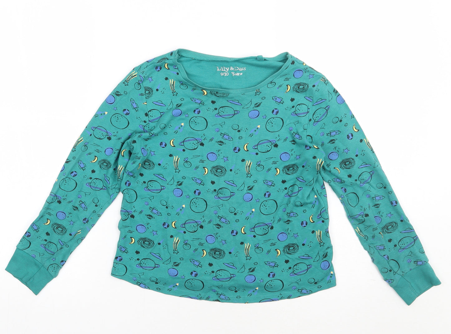 lily&dan Boys Green Geometric Cotton  Pyjama Top Size 9-10 Years  Pullover - space