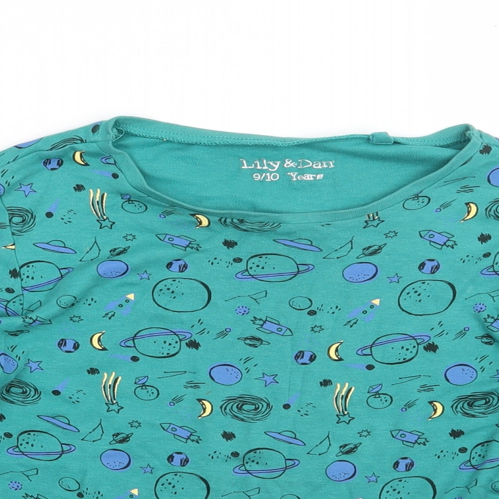 lily&dan Boys Green Geometric Cotton  Pyjama Top Size 9-10 Years  Pullover - space