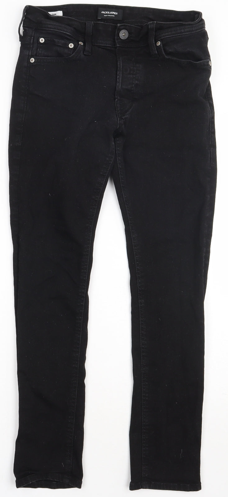 JACK & JONES Mens Black  Cotton Straight Jeans Size 30 L30 in Regular Button