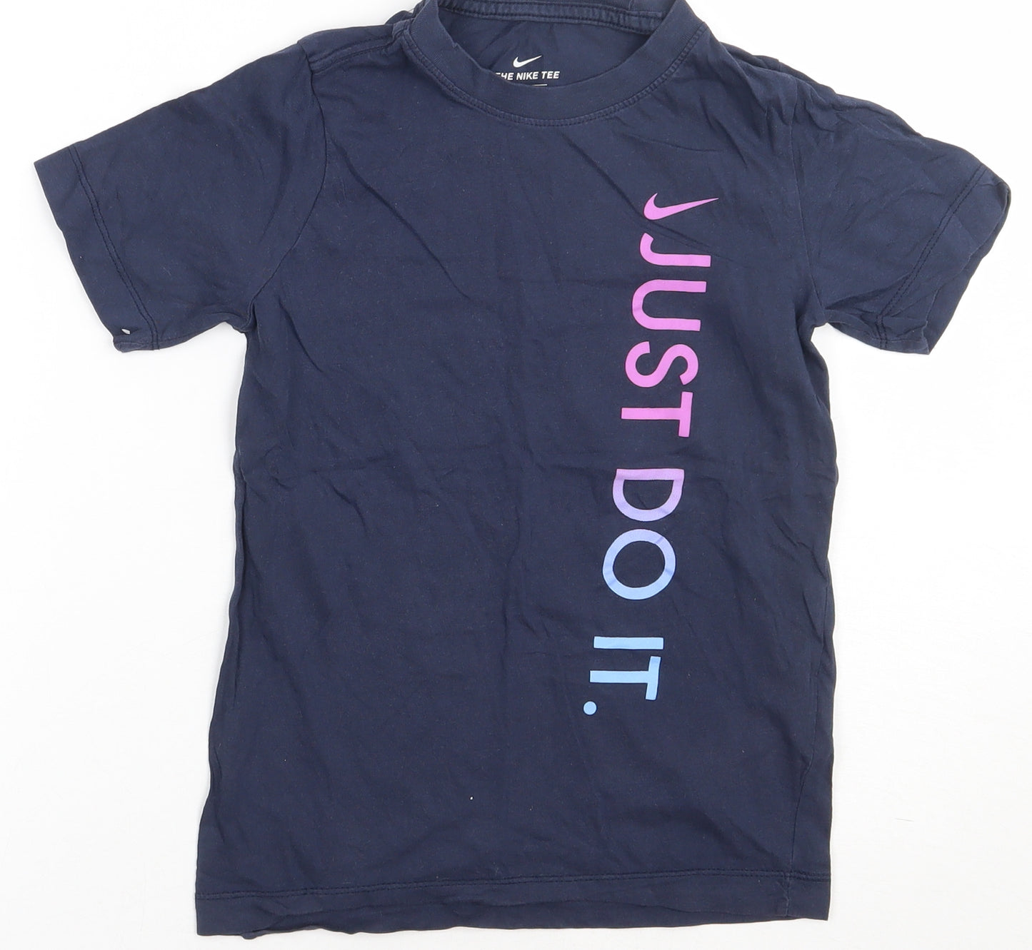 Nike Boys Blue  Cotton Basic T-Shirt Size 7-8 Years Crew Neck Pullover