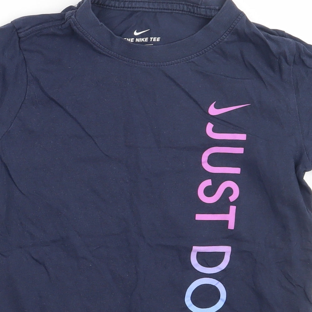 Nike Boys Blue  Cotton Basic T-Shirt Size 7-8 Years Crew Neck Pullover