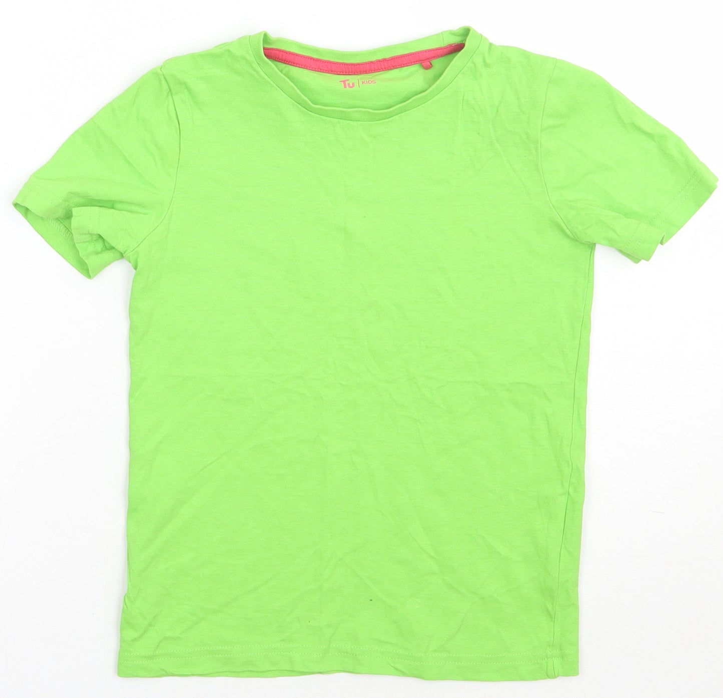Sainsburys Girls Green  Cotton Basic T-Shirt Size 8 Years Crew Neck Pullover