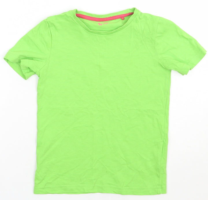 Sainsburys Girls Green  Cotton Basic T-Shirt Size 8 Years Crew Neck Pullover