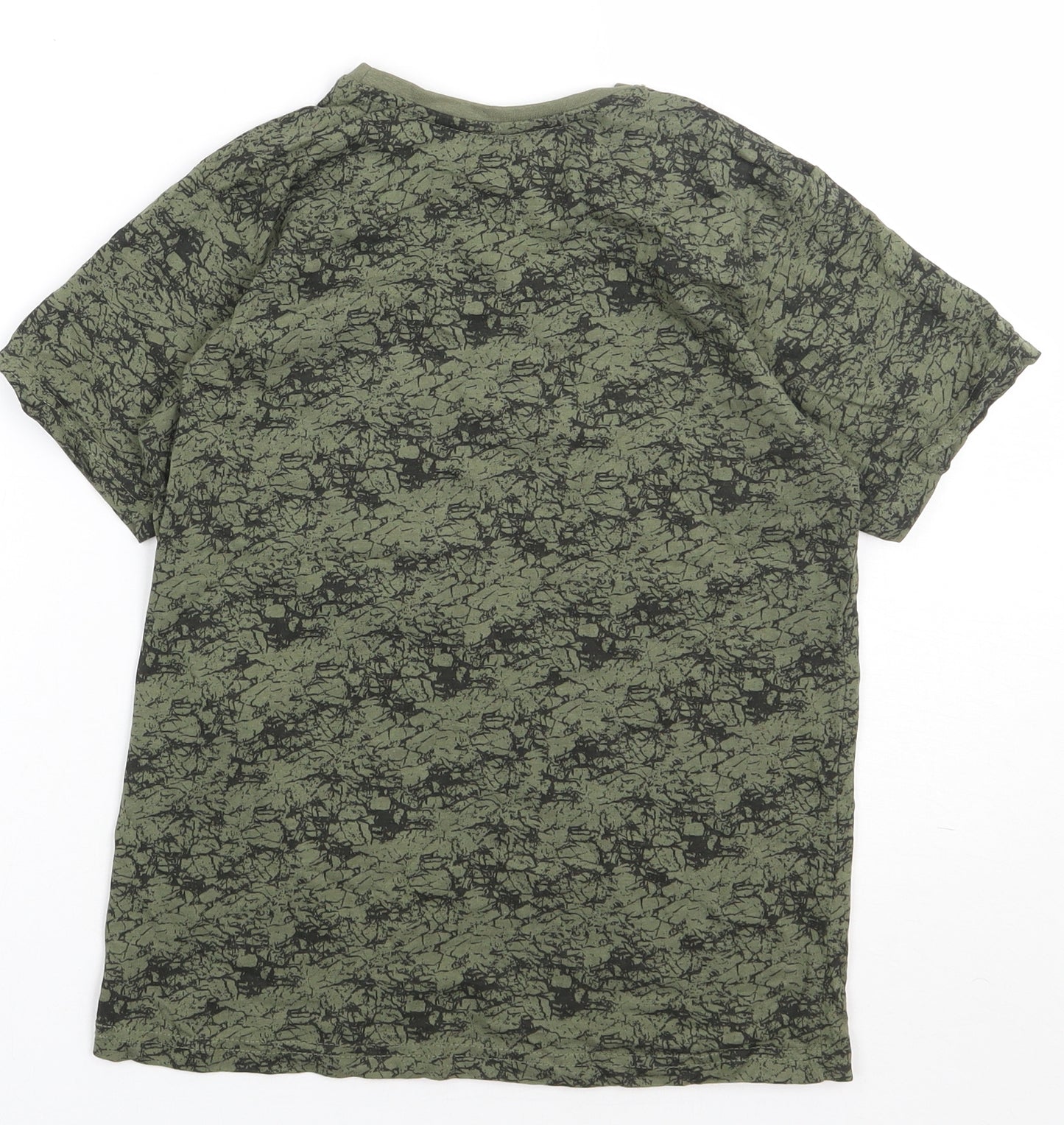Primark Boys Green Geometric Cotton Basic T-Shirt Size 8-9 Years Crew Neck Pullover