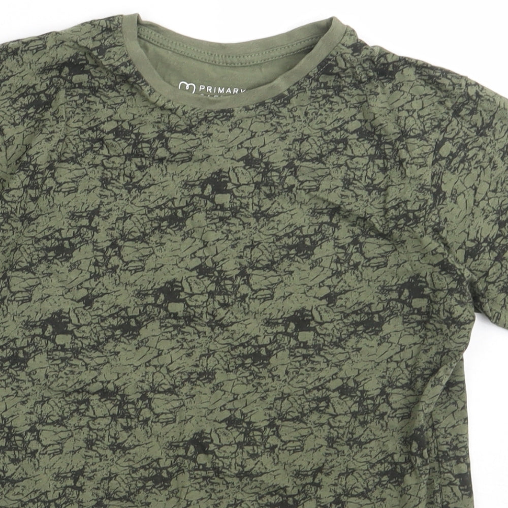 Primark Boys Green Geometric Cotton Basic T-Shirt Size 8-9 Years Crew Neck Pullover