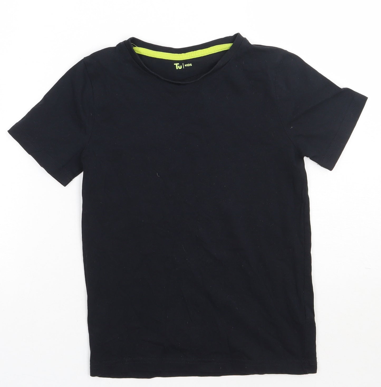 Sainsburys Boys Black  Cotton Basic T-Shirt Size 8 Years Crew Neck Pullover