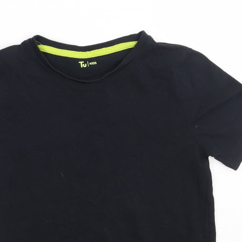 Sainsburys Boys Black  Cotton Basic T-Shirt Size 8 Years Crew Neck Pullover