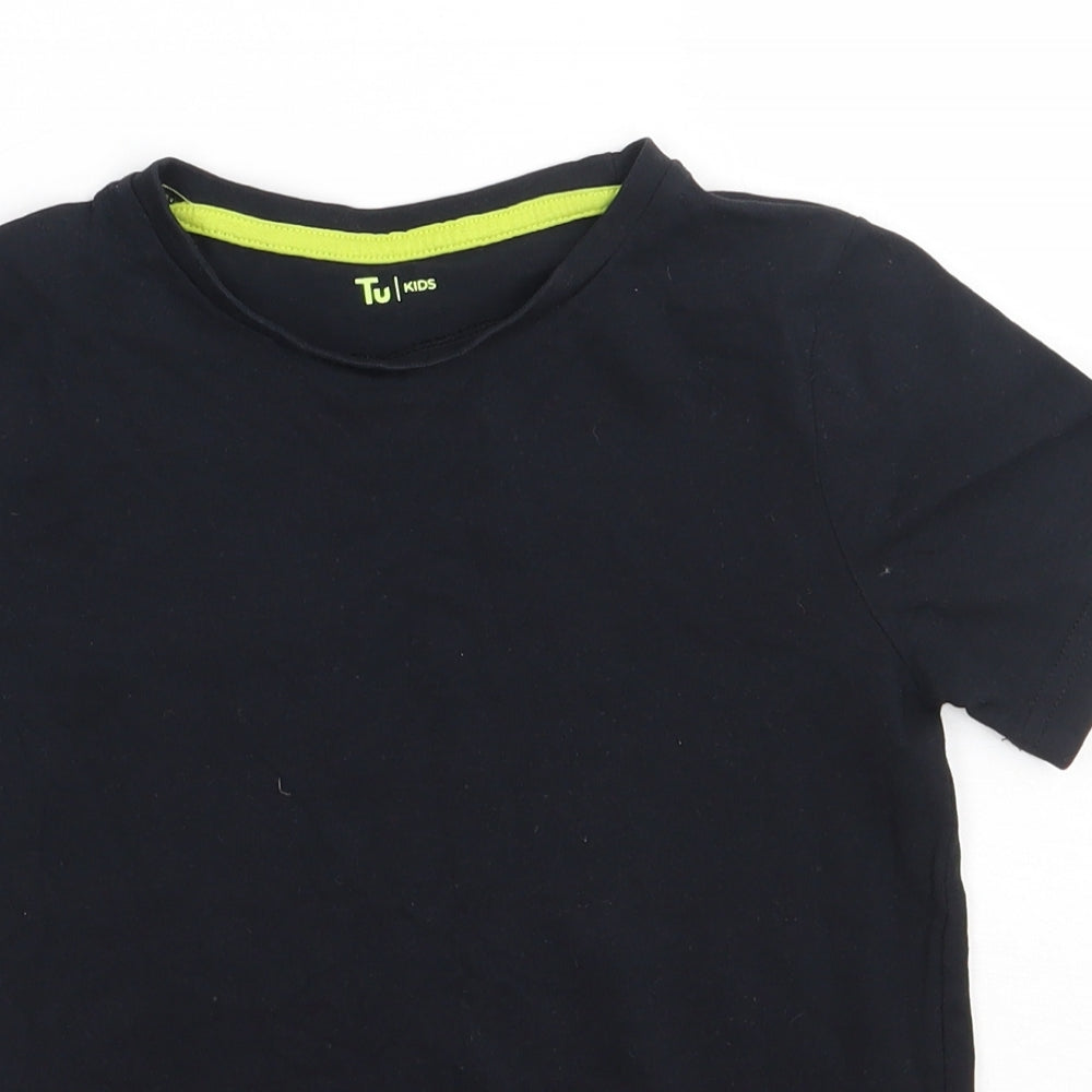 Sainsburys Boys Black  Cotton Basic T-Shirt Size 8 Years Crew Neck Pullover