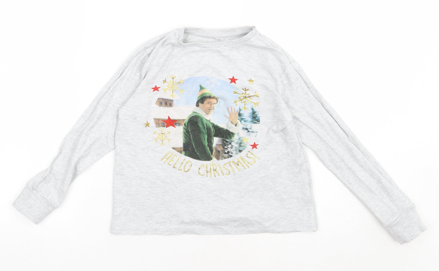 George Boys Grey  Cotton Basic Casual Size 7-8 Years Crew Neck Pullover - Elf Christmas