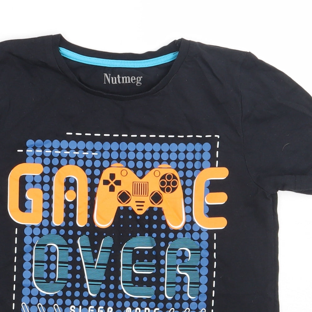 Nutmeg Boys Black  Cotton Basic T-Shirt Size 8-9 Years Crew Neck Pullover - Game over