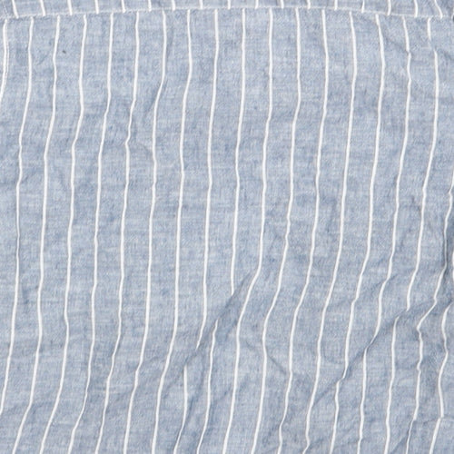 NEXT Girls Blue Striped Linen Basic Button-Up Size 8 Years Crew Neck Button