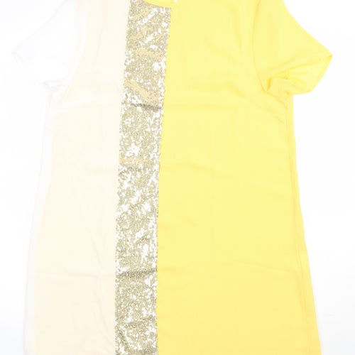SheIn Womens Yellow Striped Polyester A-Line  Size S  Crew Neck Pullover - Sparkly