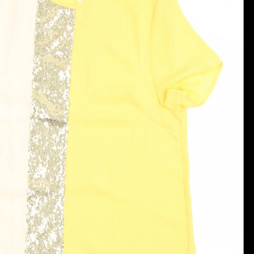 SheIn Womens Yellow Striped Polyester A-Line  Size S  Crew Neck Pullover - Sparkly