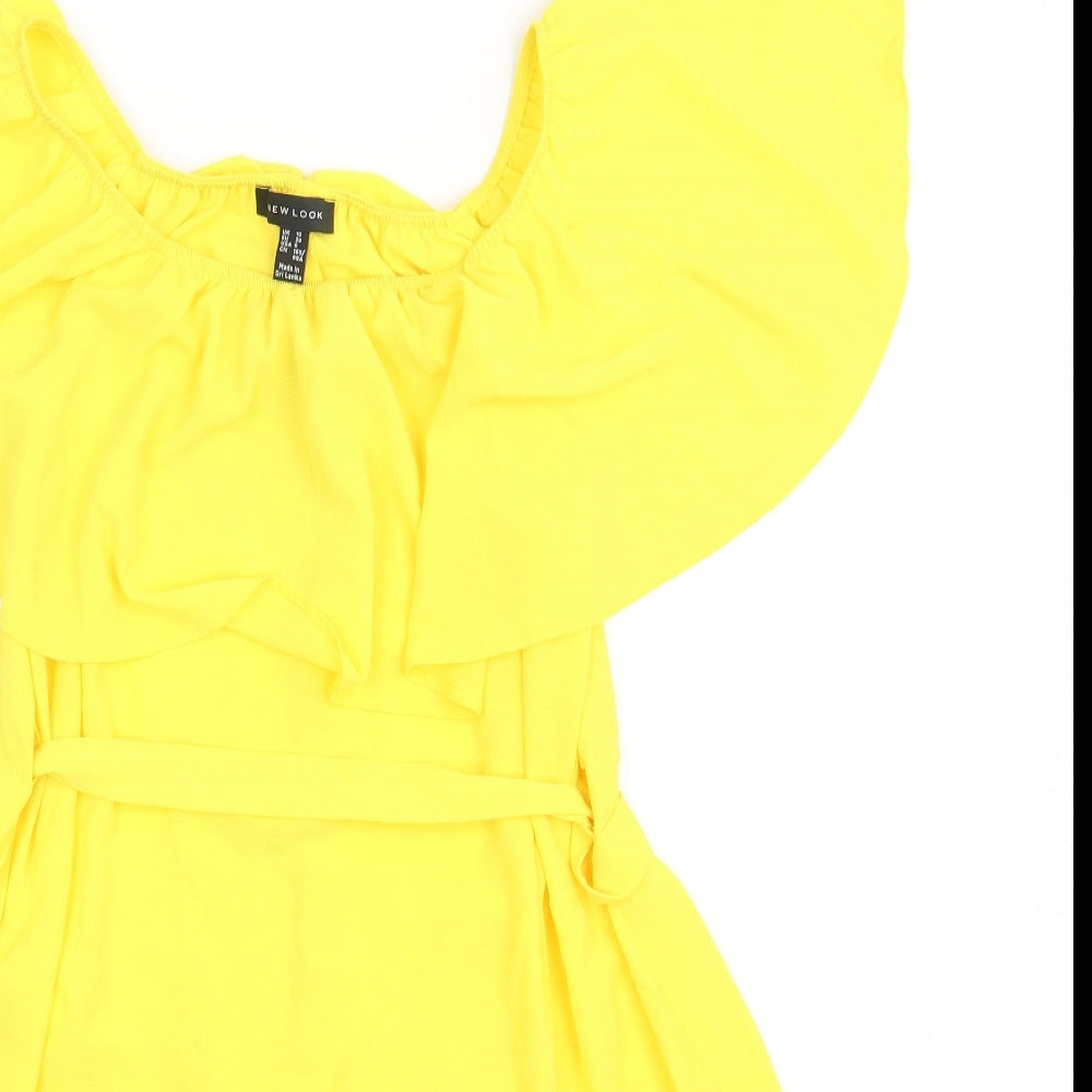 New Look Womens Yellow  Polyester A-Line  Size 10  Off the Shoulder Pullover