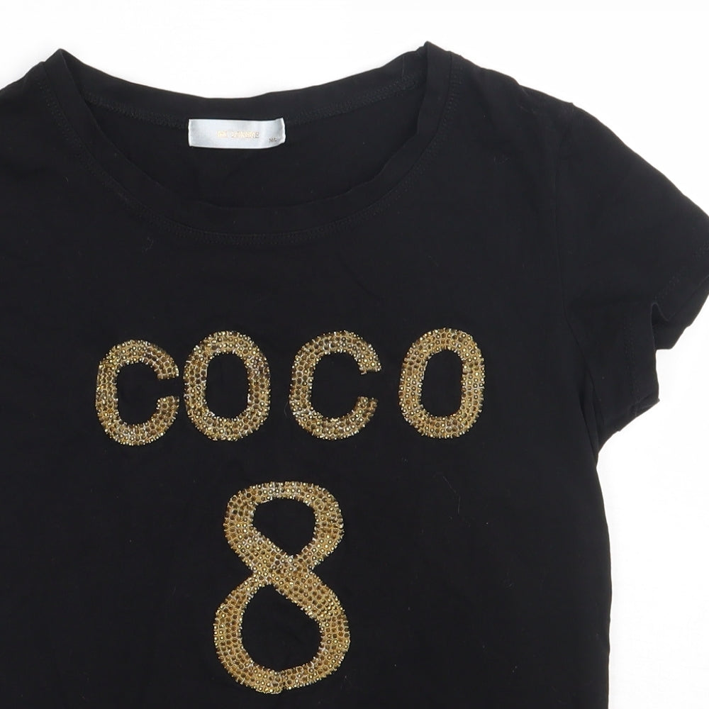 Mc Lorene Womens Black  Cotton Basic T-Shirt Size M Crew Neck