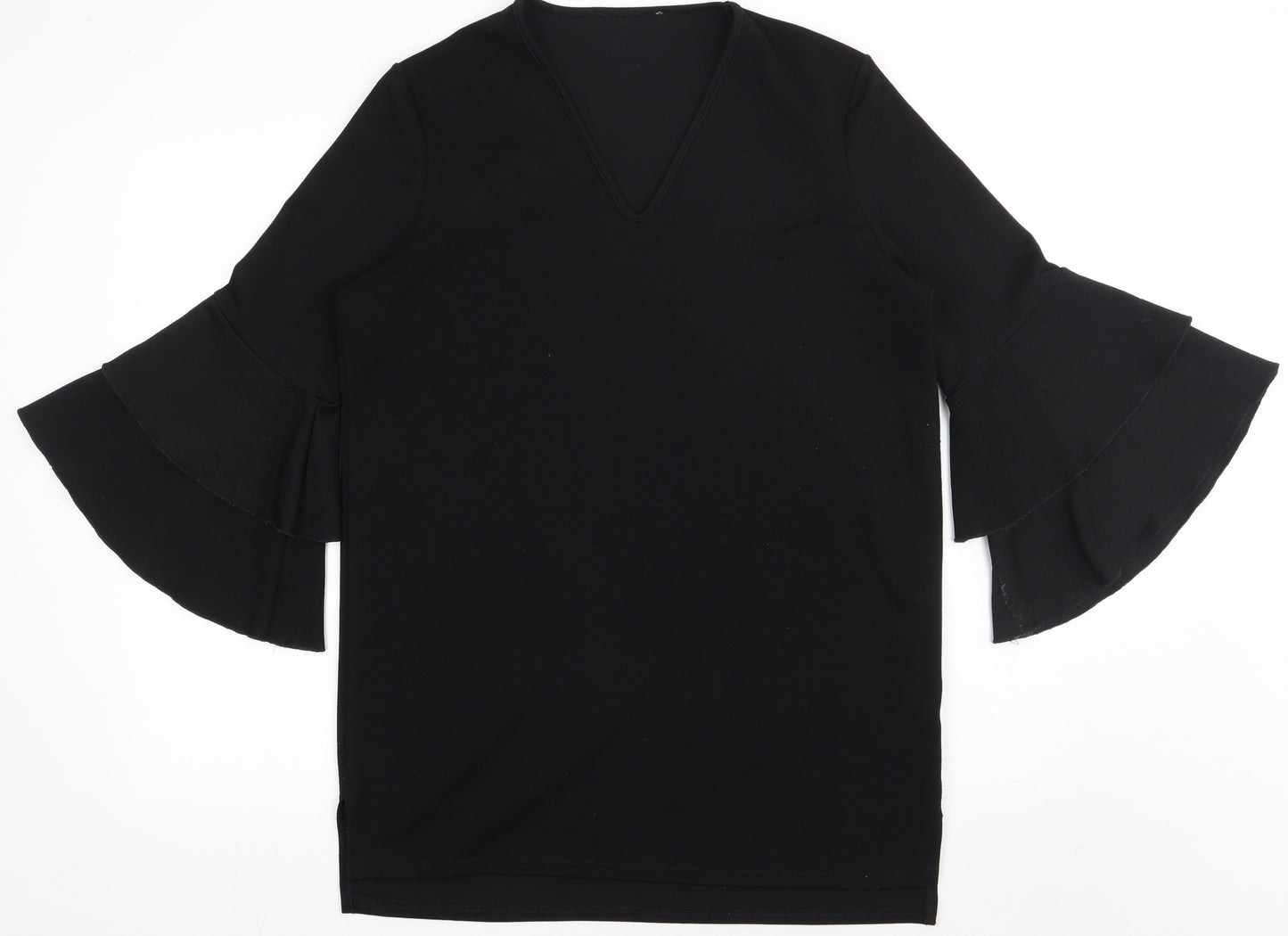 Preworn Womens Black  Polyester Basic Blouse Size 12 V-Neck