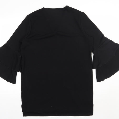 Preworn Womens Black  Polyester Basic Blouse Size 12 V-Neck