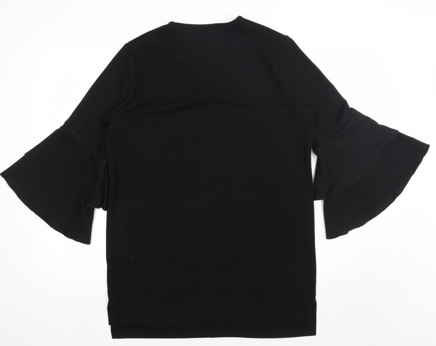 Preworn Womens Black  Polyester Basic Blouse Size 12 V-Neck
