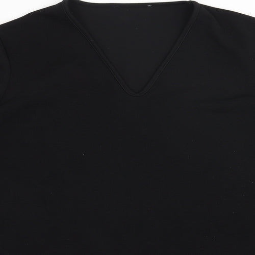 Preworn Womens Black  Polyester Basic Blouse Size 12 V-Neck