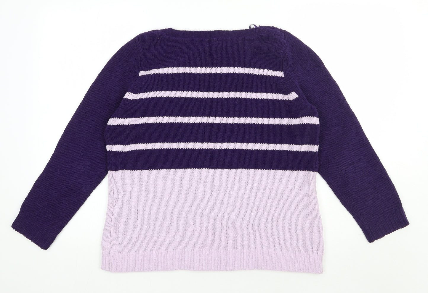 M&Co Womens Purple Striped Acrylic Pullover Sweatshirt Size 18  Pullover