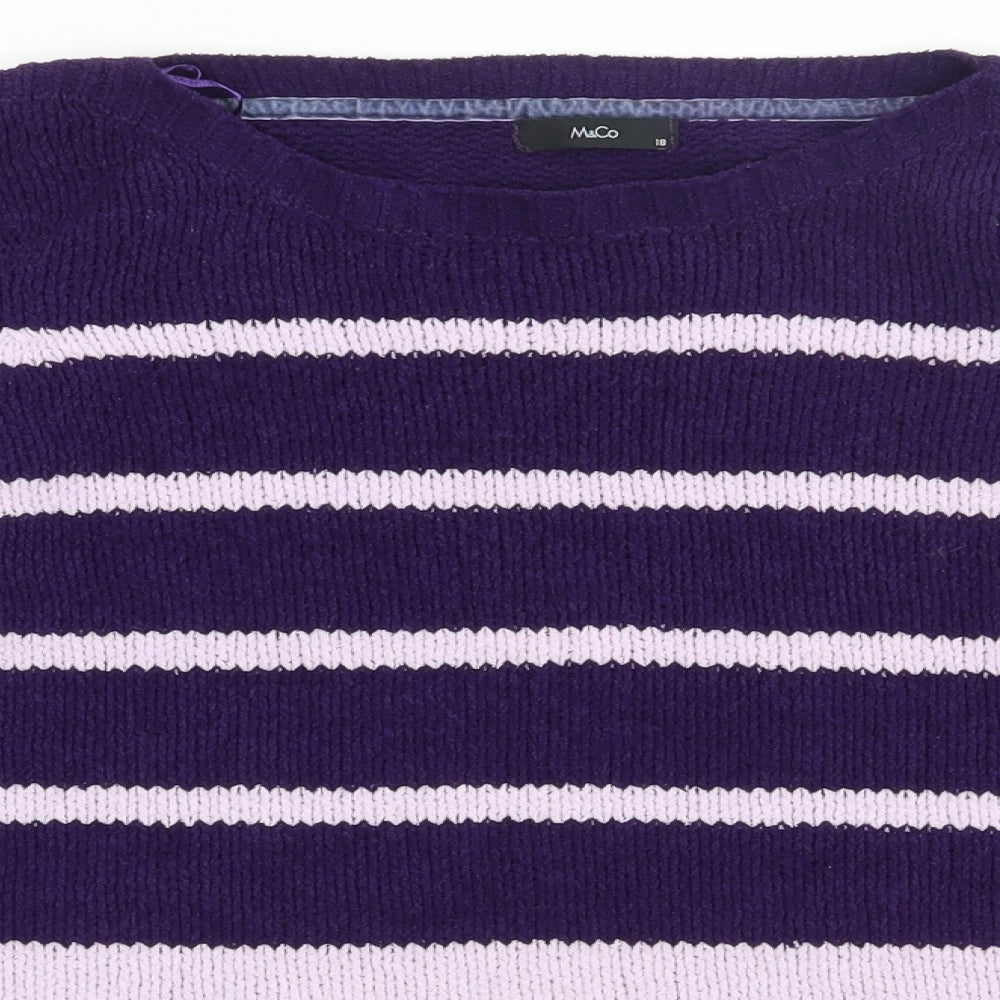 M&Co Womens Purple Striped Acrylic Pullover Sweatshirt Size 18  Pullover