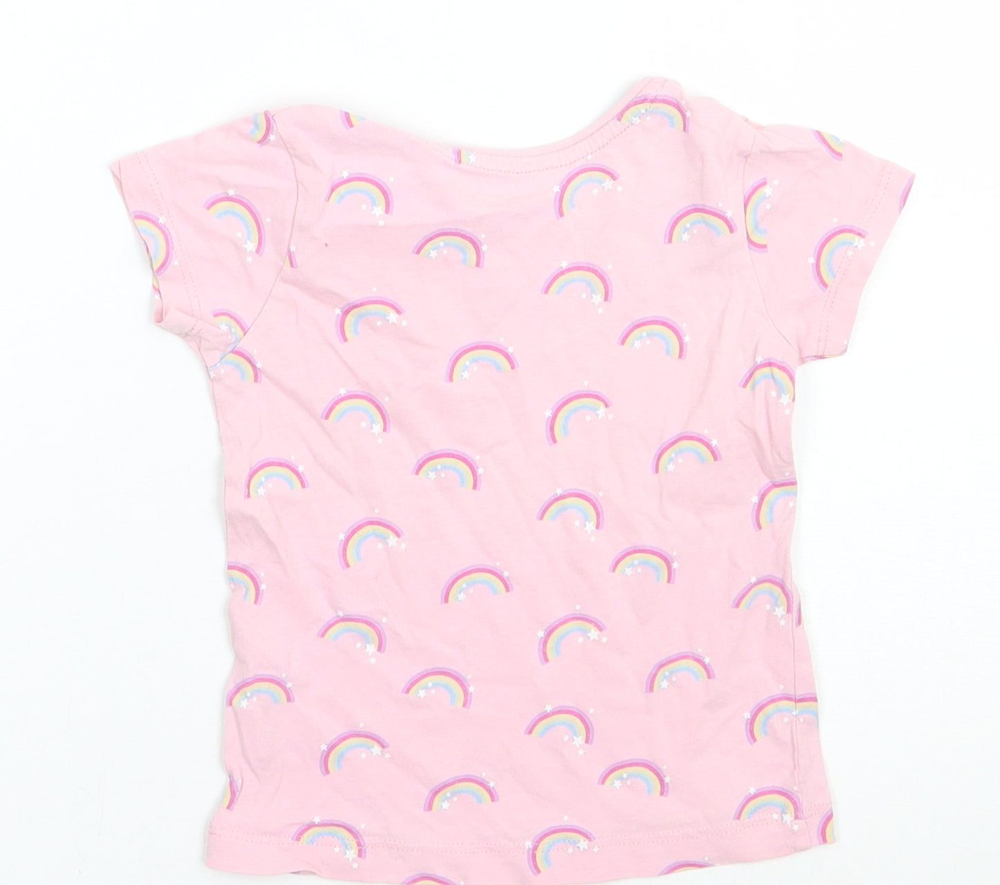 Primark Girls Pink Geometric Cotton Basic T-Shirt Size 2-3 Years Crew Neck Pullover - Rainbow