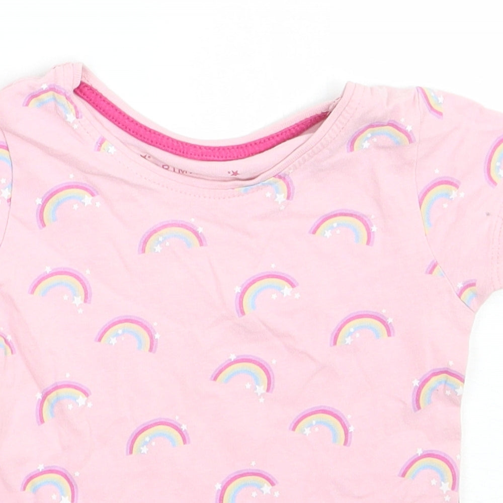 Primark Girls Pink Geometric Cotton Basic T-Shirt Size 2-3 Years Crew Neck Pullover - Rainbow