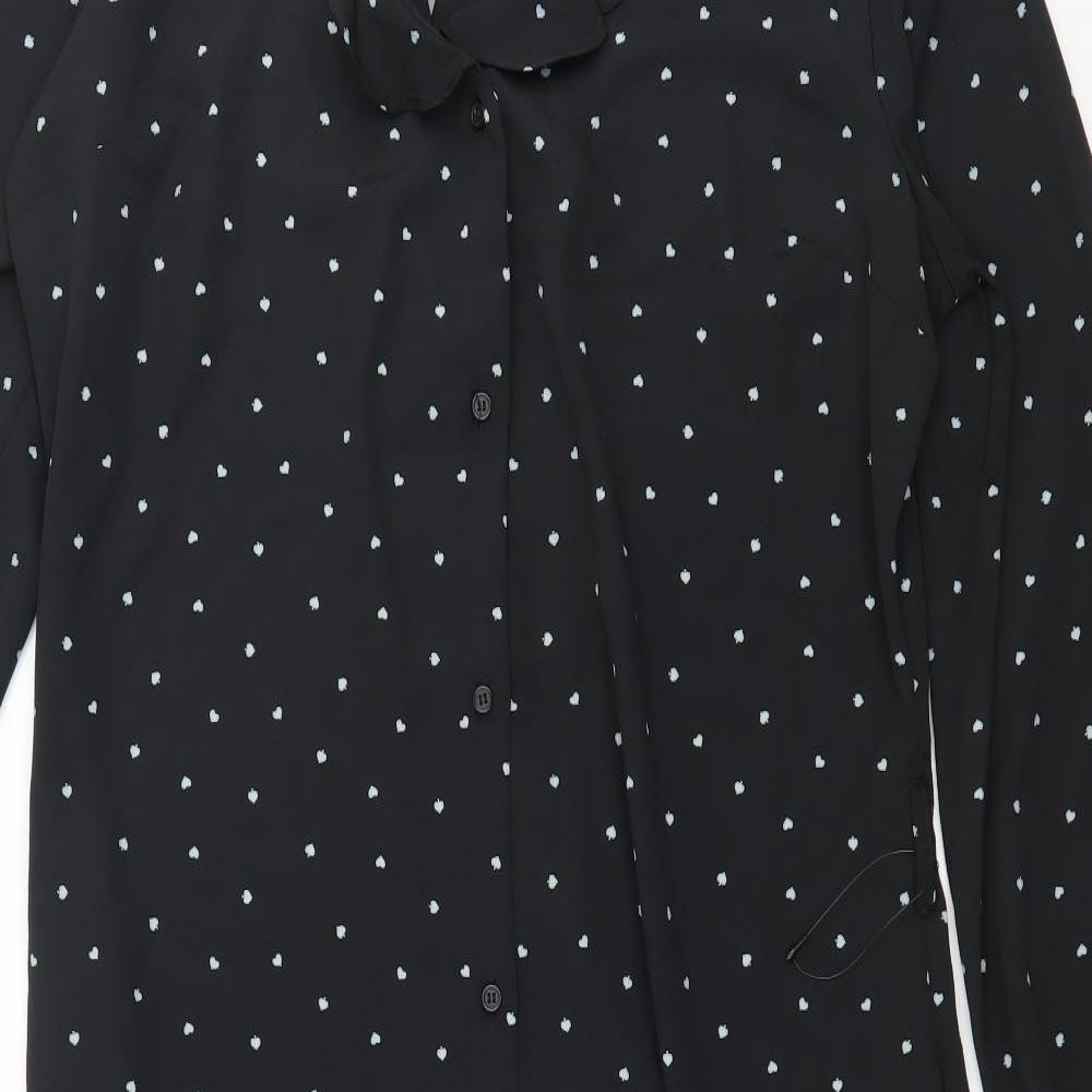 NEXT Womens Black Geometric Polyester Shift  Size 16  V-Neck Button