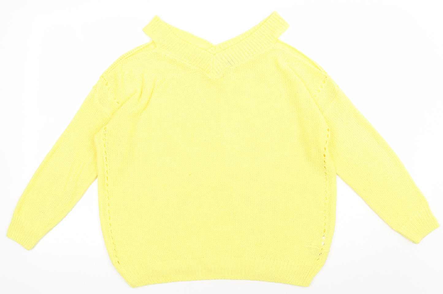 F&F Womens Yellow  Acrylic Pullover Sweatshirt Size 12  Pullover - cold shoudler