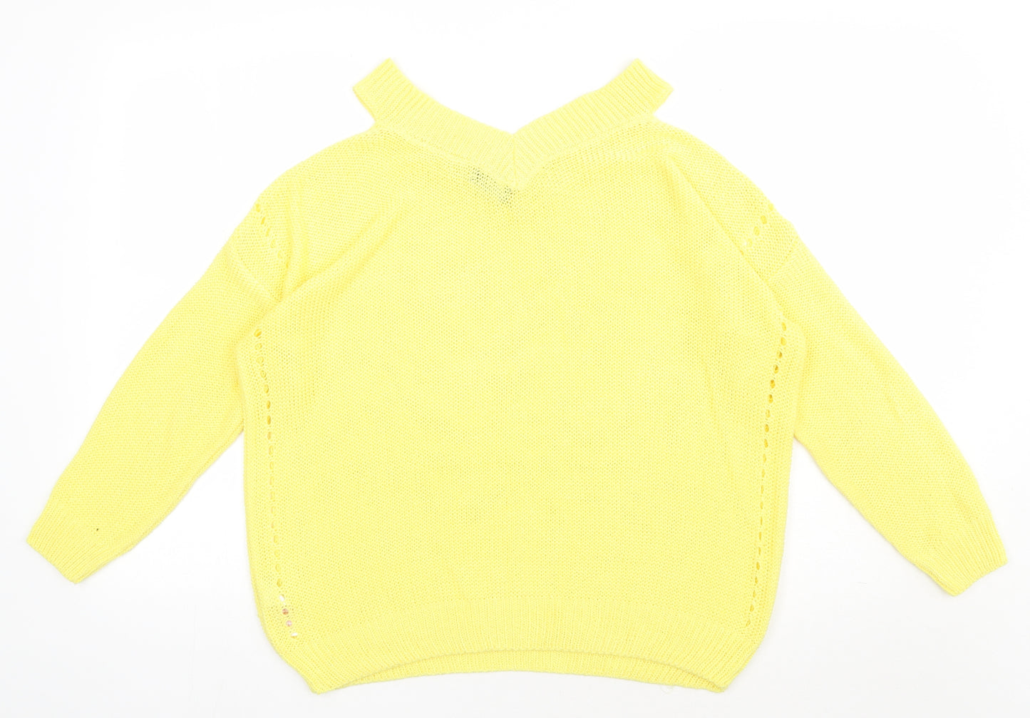 F&F Womens Yellow  Acrylic Pullover Sweatshirt Size 12  Pullover - cold shoudler