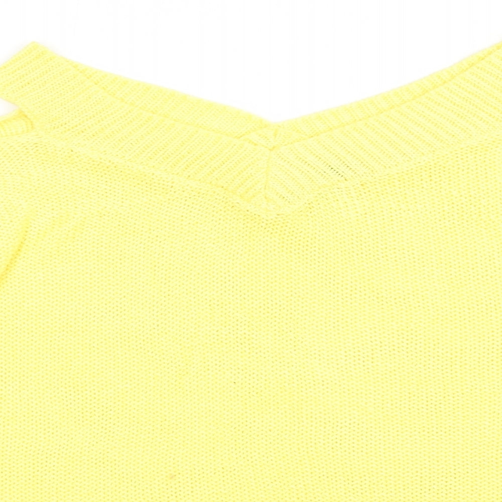 F&F Womens Yellow  Acrylic Pullover Sweatshirt Size 12  Pullover - cold shoudler